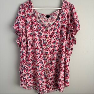 Torrid 3 Pink floral shirt sleeve shirt women’s 3xl top 3x blouse summer spring